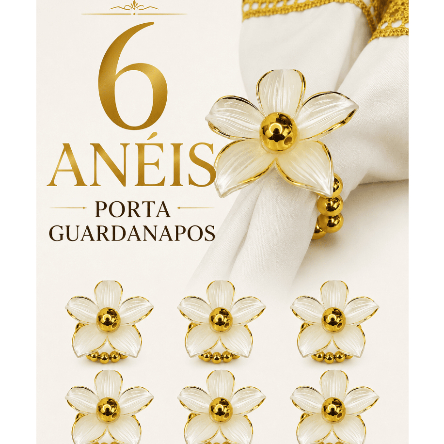 Kit com 06 Anéis Porta Guardanapos de Luxo Mesa Posta Casamentos Jantares Debutantes Festas