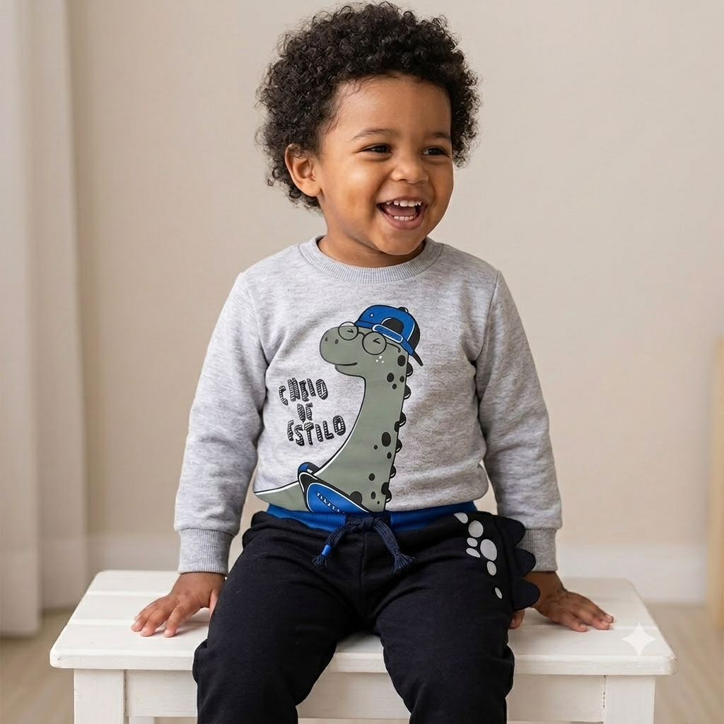 Conjunto Moletom Infantil Menino Dinossauro Estiloso Roupa Infantil Masculina Confortável Inverno