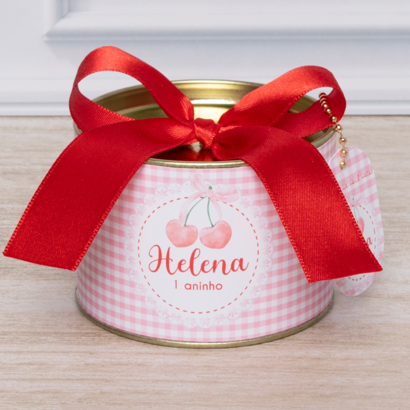 Kit Tubolata 7x5cm Personalizada Cerejinha Cereja Rosa Maternidade Lembrancinha Festa