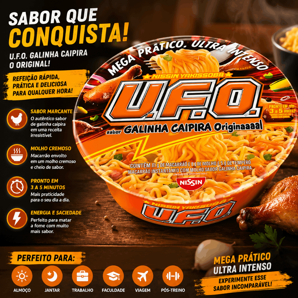 Macarrão Instantâneo Galinha Caipira Molho Cremoso Refeição Rápida Sabor Marcante Delicioso