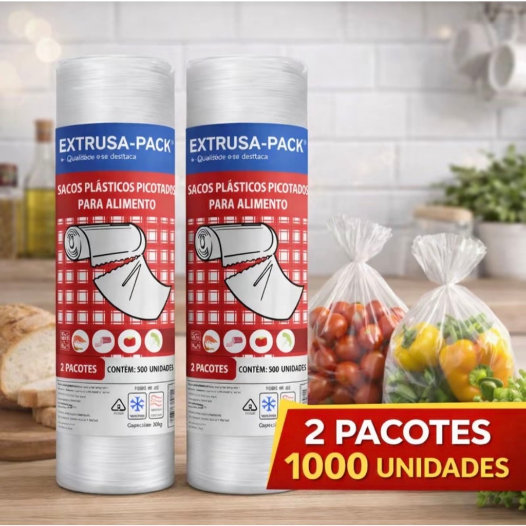 Kit 2 Sacos Plasticos Picotados para Alimentos 20cm x 28 cm 2 kg 500 unids