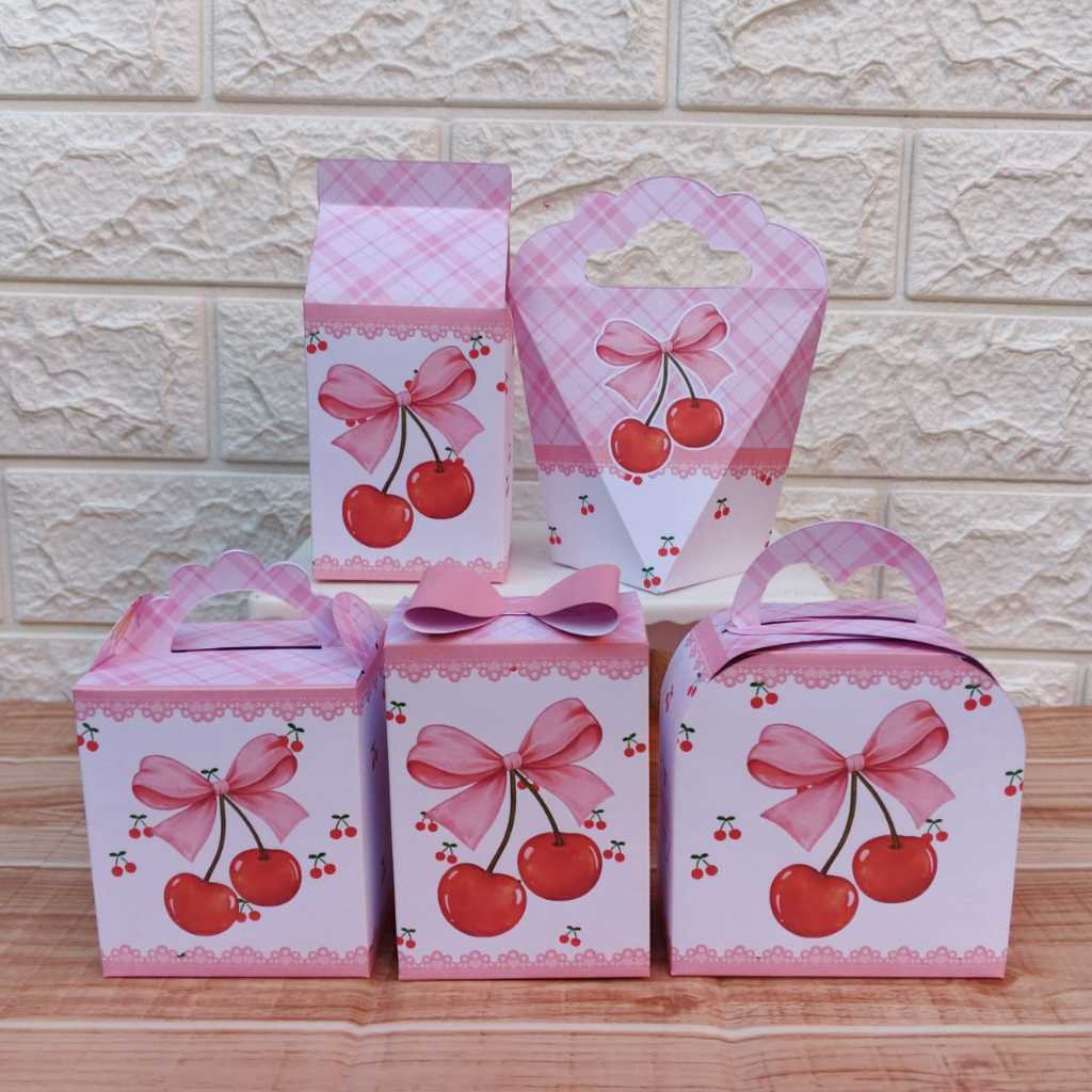 ENVIO RÁPIDO - Kit Papelaria Caixas CEREJINHA CEREJA Lembrancinha Caixas Festa Personalizados - DESMONTADO