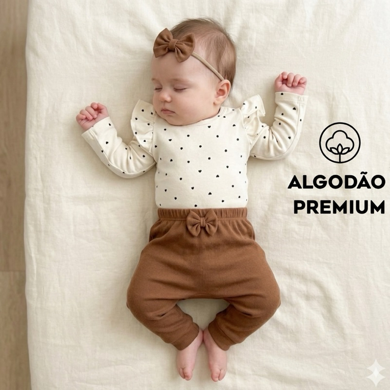 Conjunto Bebê Menina Cotton Premium – Body e calça Inverno/Meia Estação