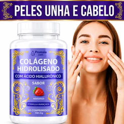 COLÁGENO HIDROLISADO + ÁCIDO HIALURÔNICO Unhas Pele Cabelo 60 Comprimidos - POTE PARA 30 DIAS USO