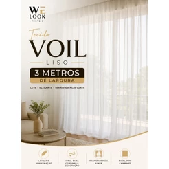 Tecido Voil Liso 1 Metro - 3 Metros de Largura - 100% Poliéster - Para Cortinas e Decoração