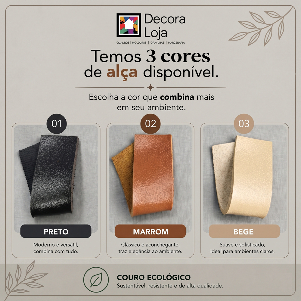 Kit 2 Espelhos Oval 60x20cm Com Borda em Couro Ecológico + Suporte Decorativo Quarto Sala Banheiro · foto 2