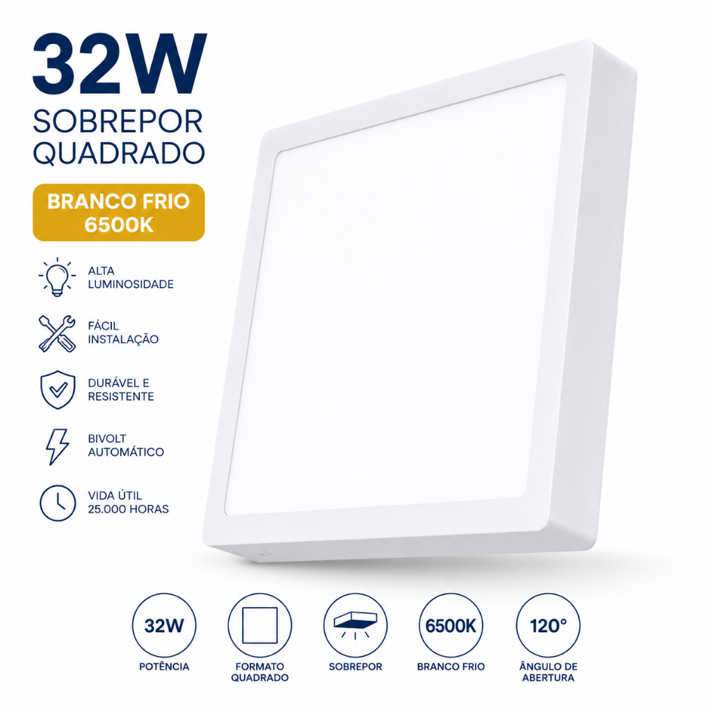 Plafon Sobrepor/Embutir Quadrado Led 32w Painel Bivolt 30x30