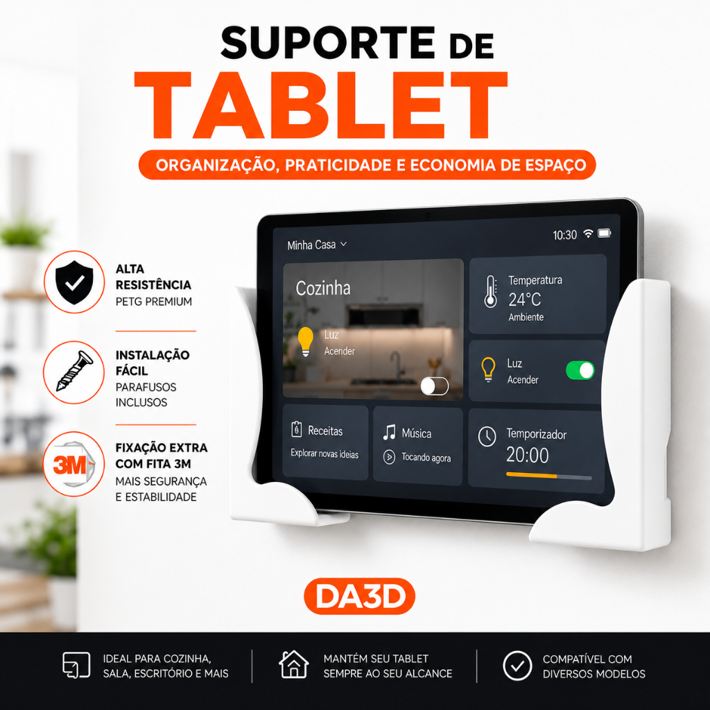 Suporte De Parede Tablet Universal iPad Samsung Celular Fixo Prático Cozinha Escritório