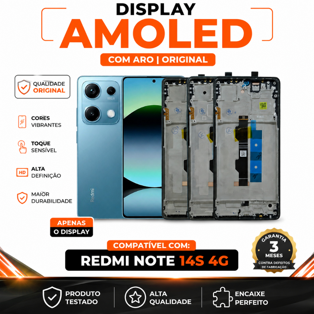Tela Redmi Note 14S 4G Frontal Com Aro Display Amoled Original Com Digital Chass