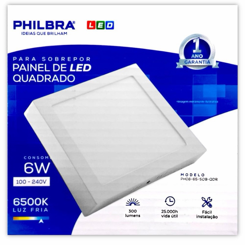 Painel Platafon de Led Quadrado 6W Bivolt 6500k luz fria