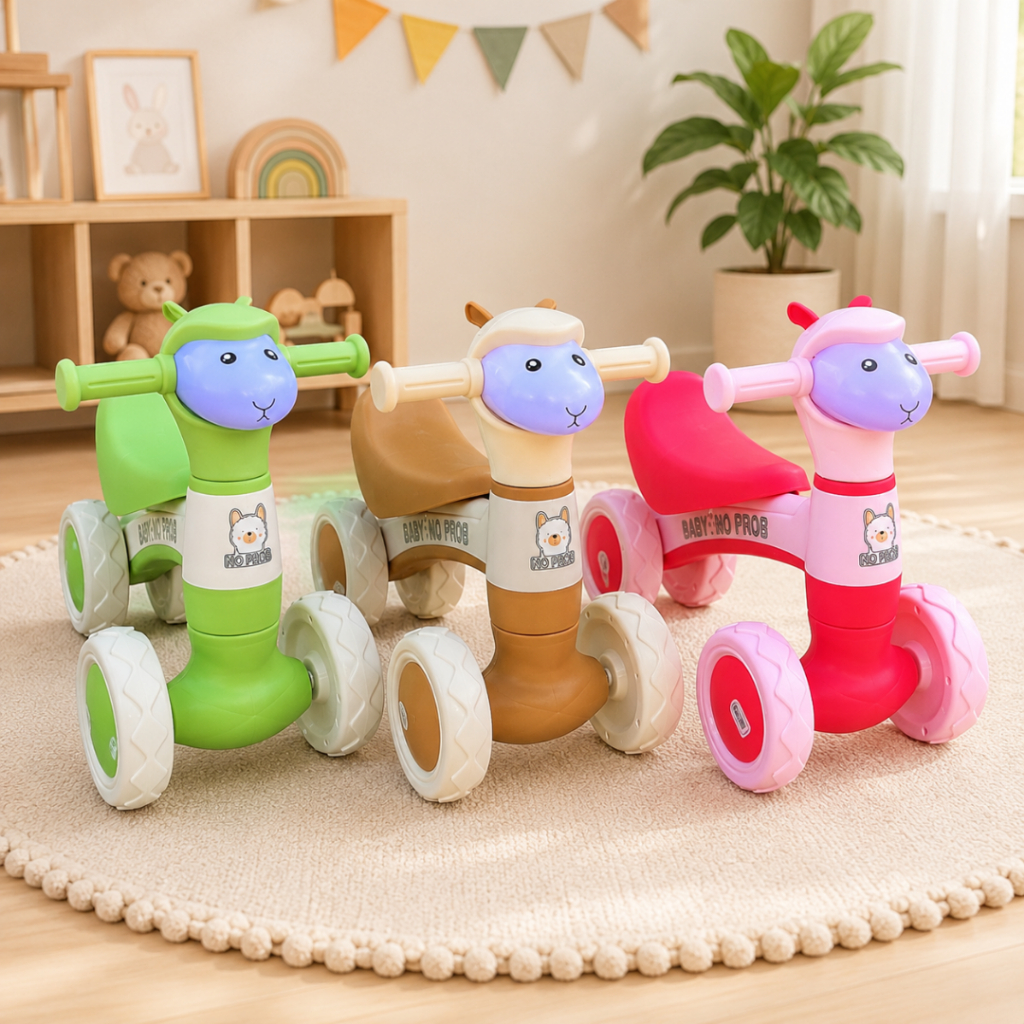 Bicicleta sem Pedal Andador de Equilíbrio 4 rodas Infantil Bebê Criança Ovelha
