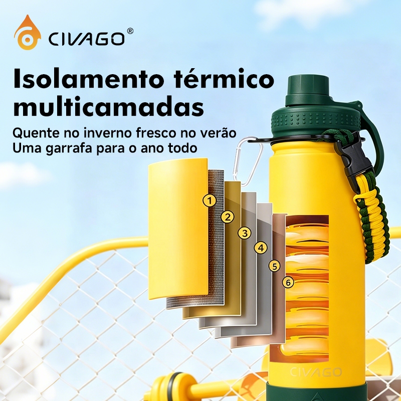 Garrafa Térmica 560ml-1180ml Inox com Alça Quente & Frio Com Isolamento Térmico De Grande Capacidade BPA Free CIVAGO · foto 2