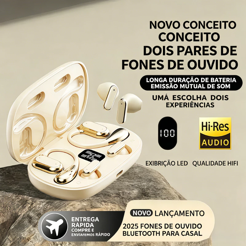 Fone de Ouvido Bluetooth On-Ear Clipe de Orelha com LED — foto 2