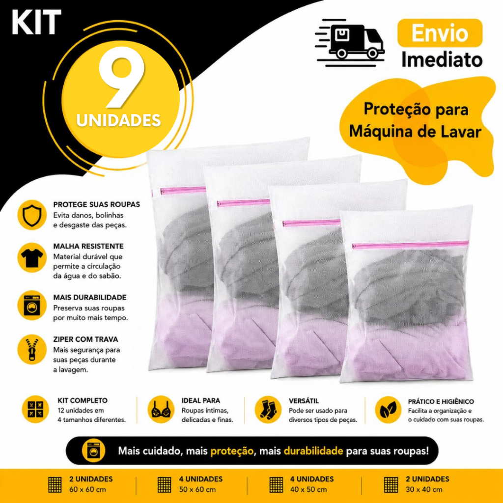 Saco de Lavagem Grande Malha Bolsa de Lavagem para Roupas Proteção para Máquina de Lavar 30x40 Utilidades 9 6 ou 3 UN