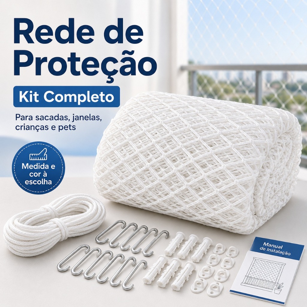 Kit Completo Rede Tela De Proteção Para Sacadas Janelas Gatos Crianças Pets