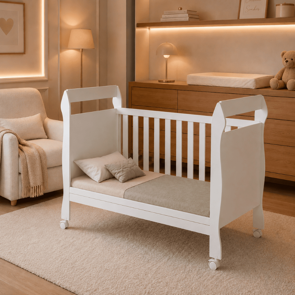 Berço Soninho Modelo Americano 2 em 1 Vira Mini Cama Rodízios Design Moderno Quartos Infantis Colchão Incluso - AV — imagem 2 de 2