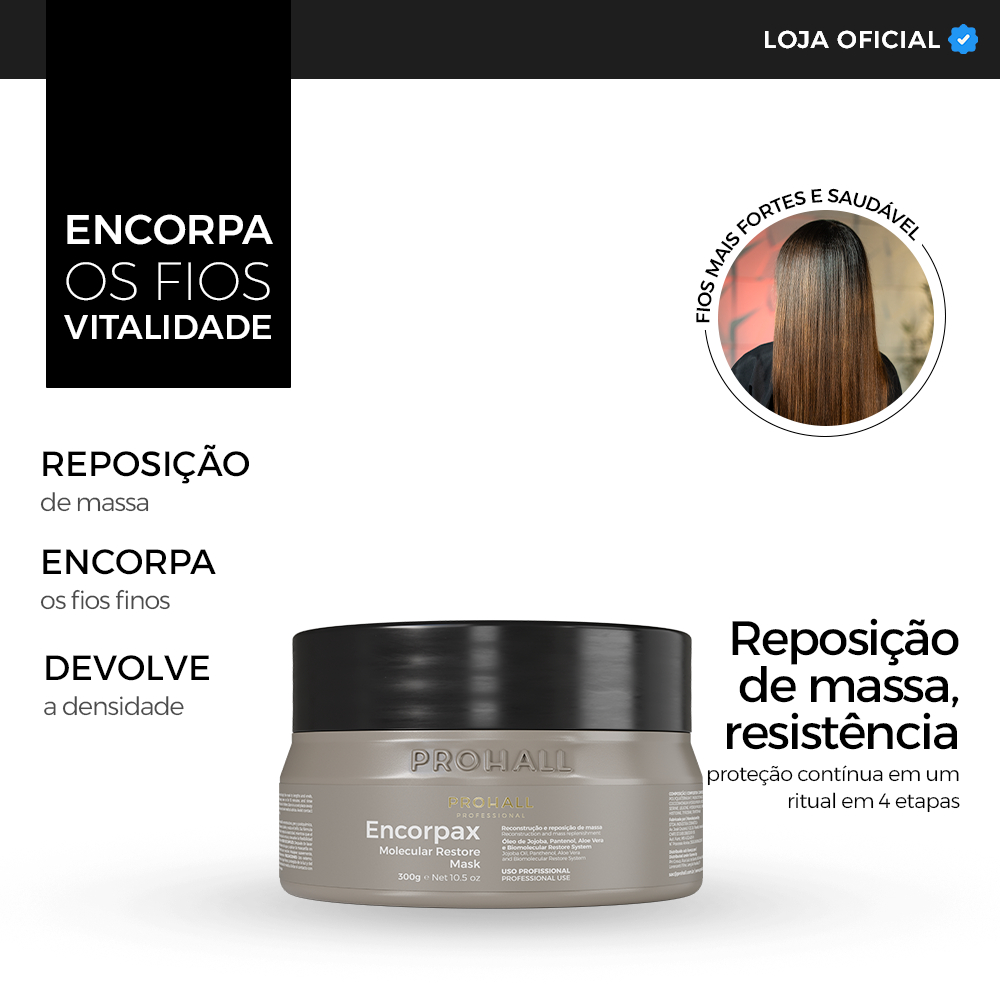 Máscara Capilar para Fios Finos Reposição de Massa, Volume e Brilho Encorpax Prohall 300g