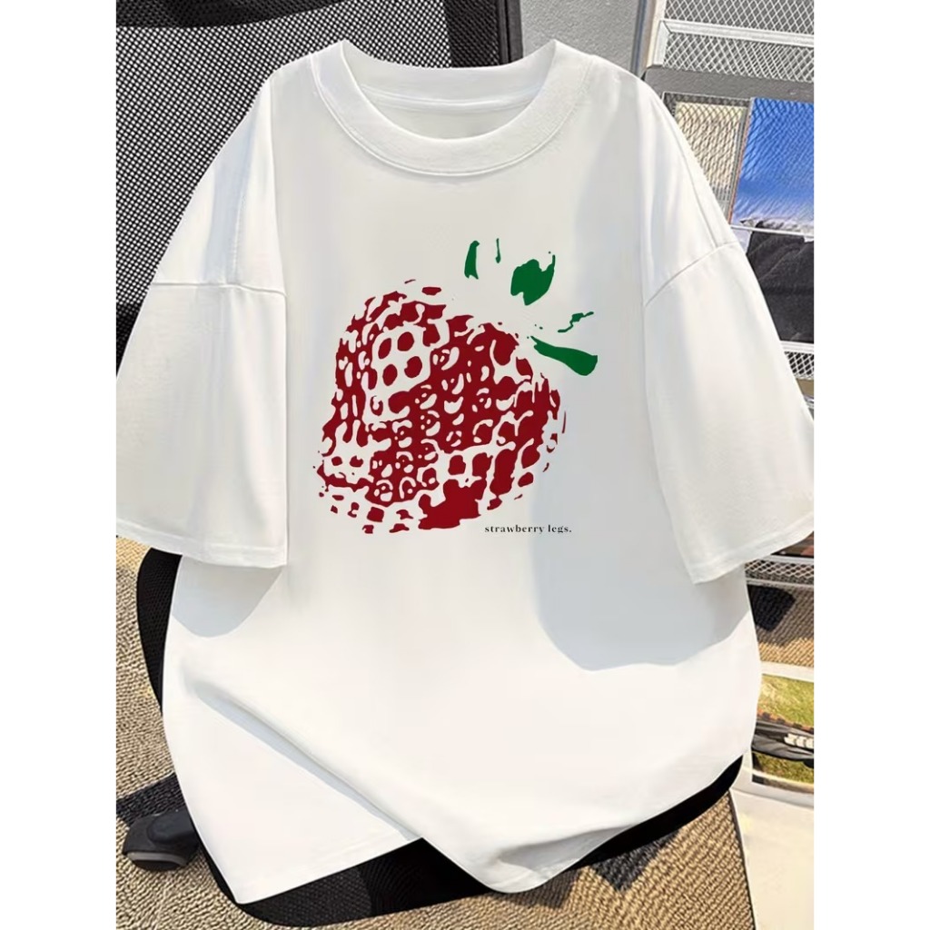 Camiseta Feminina Strawberry 100% Algodão Confortável Versátil