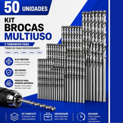 Jogo Kit 50 Brocas de Aço Rápido Profissional de 1-3mm