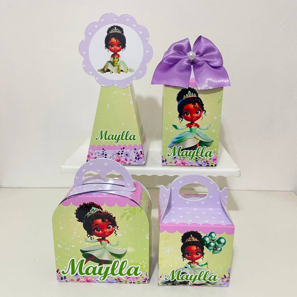 Princesa e o sapo - Princesa Tiana - Kit Festa | Lembrancinha Caixinha Personalizada - desmontado