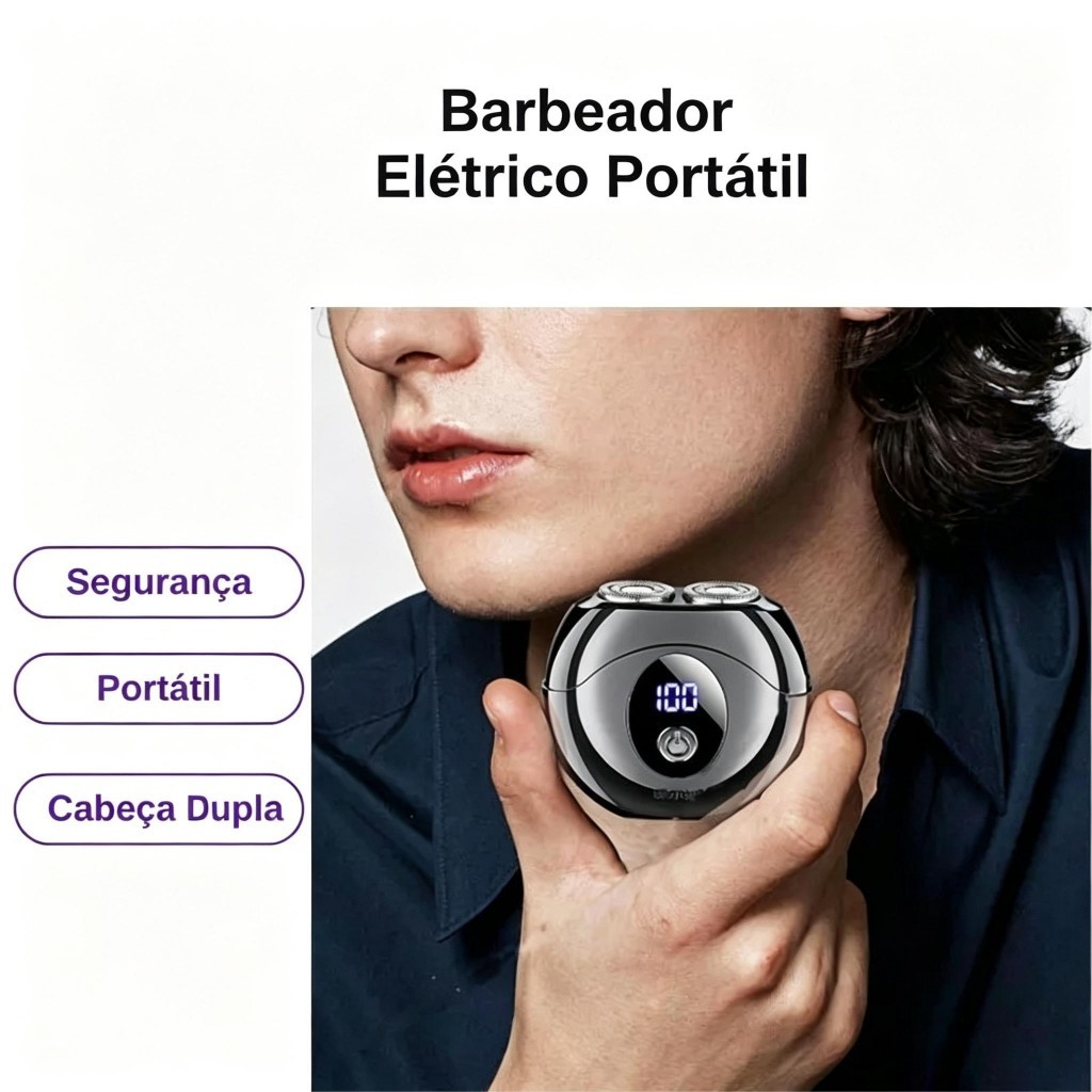 Barbeador Elétrico Portátil 2 Lâminas IPX6 À Prova D'água Carregamento Tipo-C Casa Viagem
