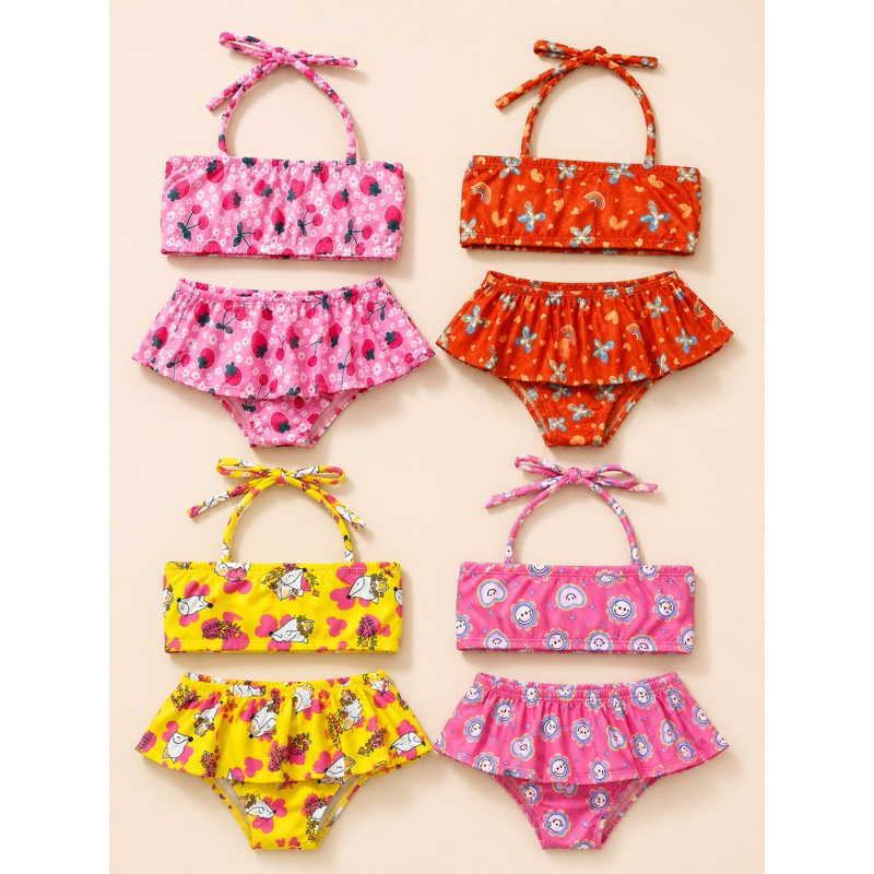 Bikini Infantil Piscina Praia Verão Blogueirinha Biquíni Infantil Menina Estampado 2 Peças Moda Praia  Verão 2 a 8 Anos