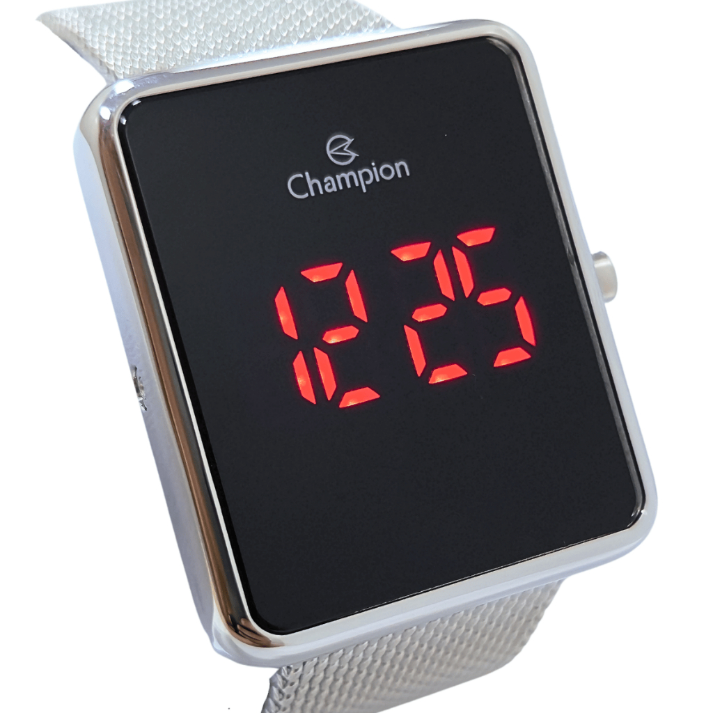 Relógio Champion Feminino Digital Led Vermelho Prateado CH40080T