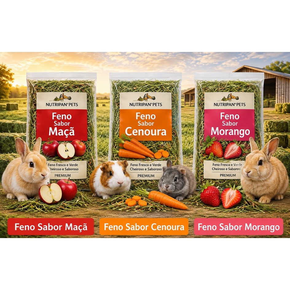 Kit 3 x 100gr Feno Premium Sabores Select Maça Cenoura Morango
