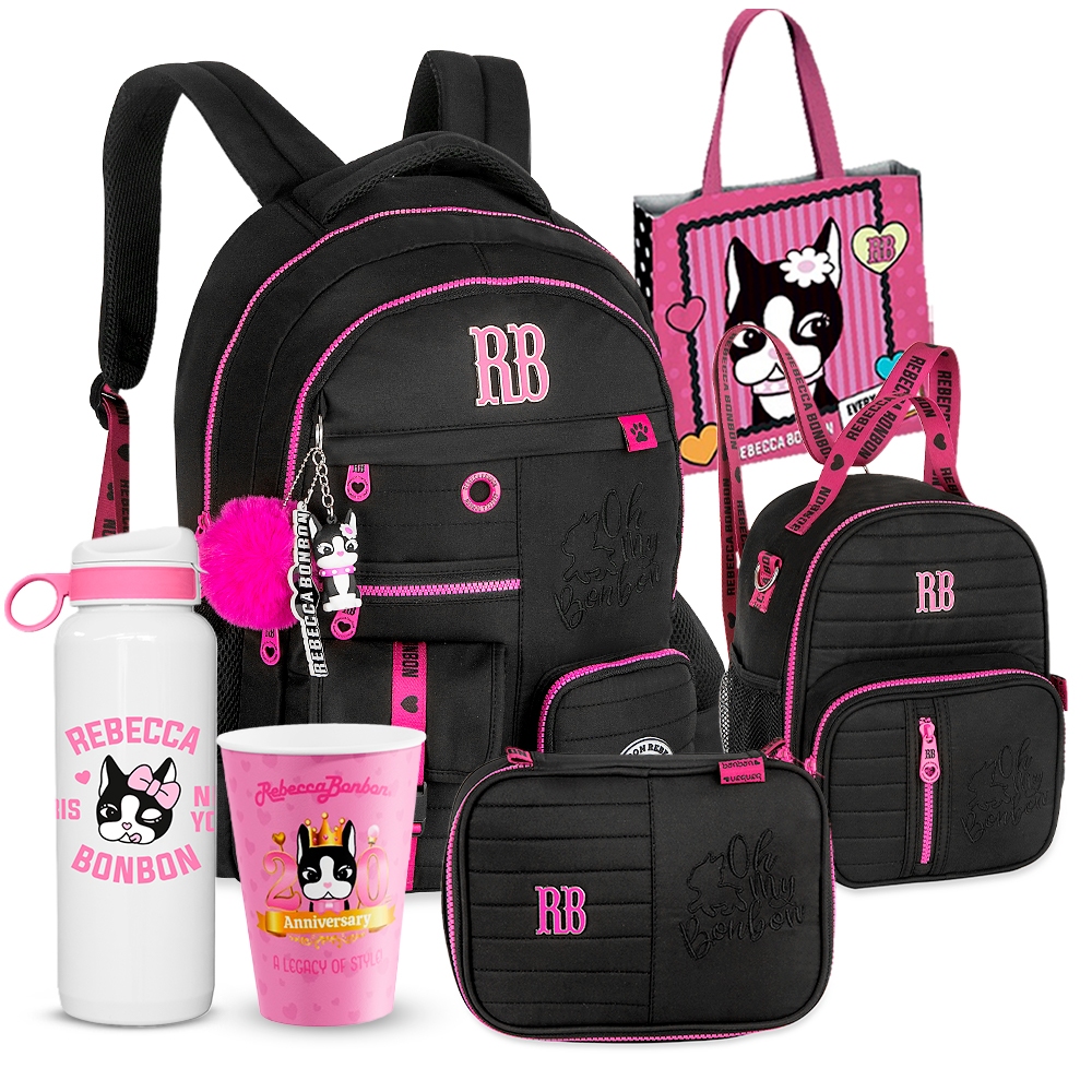 Kit Mochila Estojo Lancheira Coleção RB 2026 Rebecca Bonbon Juvenil Garotas Colorida Voltas as Aulas