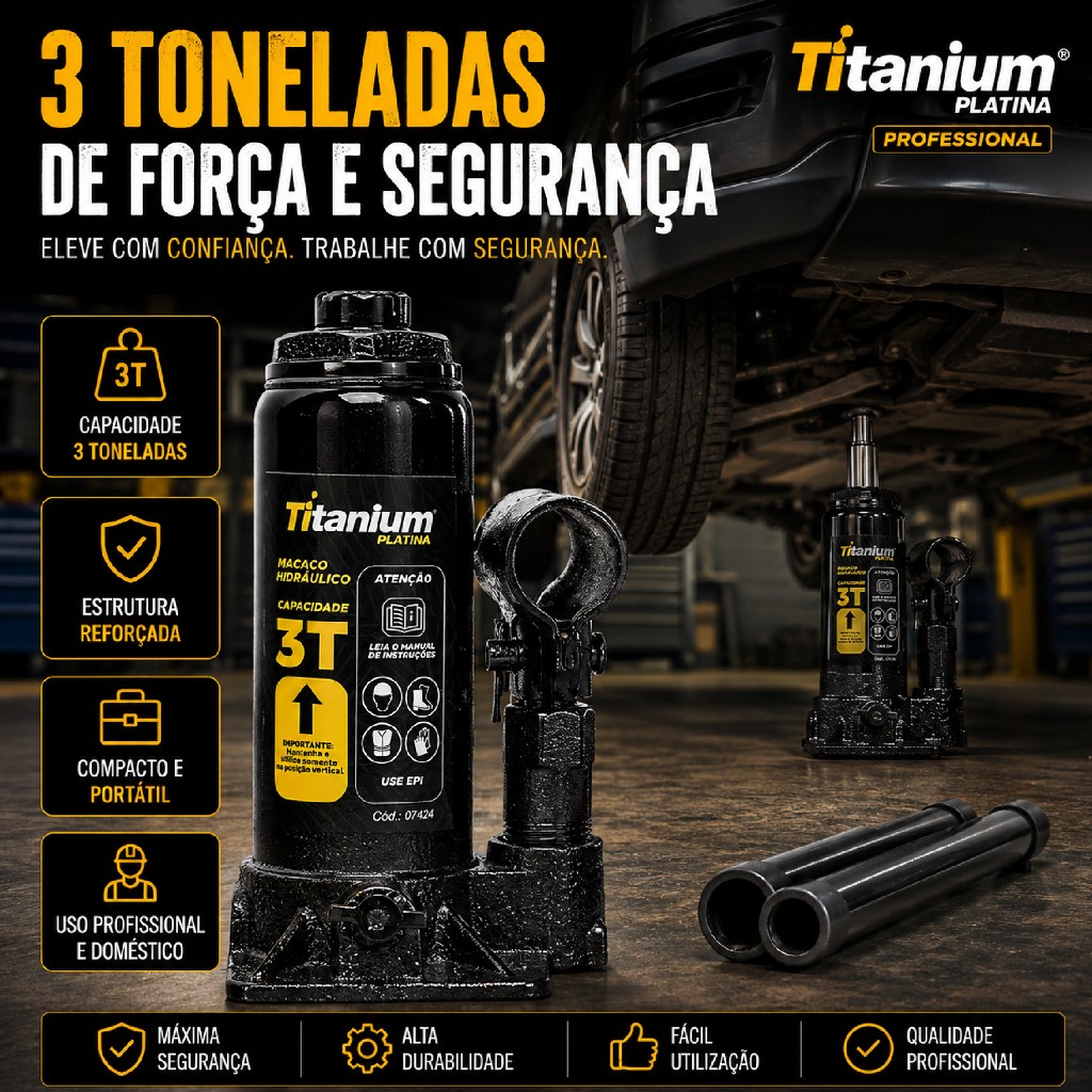 Macaco Hidráulico Tipo Garrafa 3 Toneladas Titanium Platina