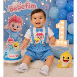 BEBEFINN MACACÃO TEMÁTICO JARDINEIRA INFANTIL MENINO