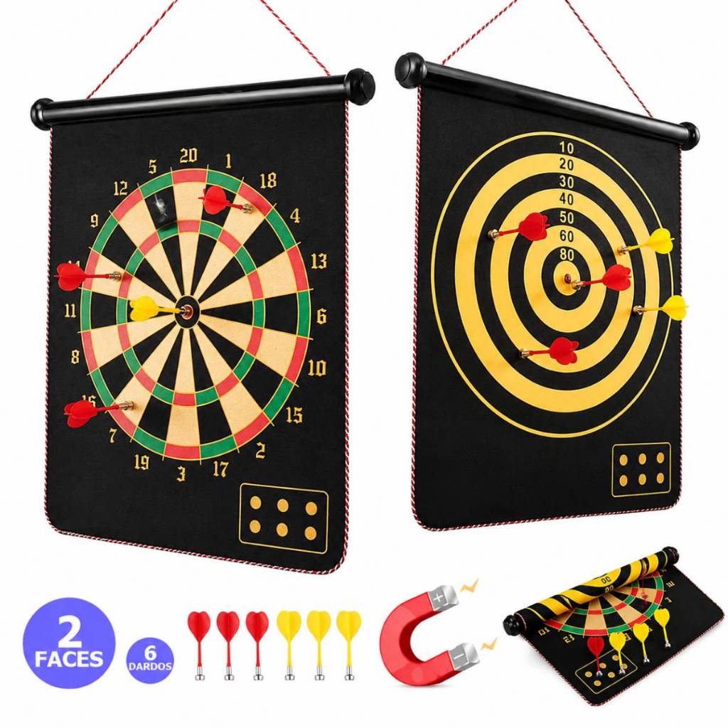 Jogo De Dardos Dupla Face Grande com 6 Dardos Magnético com Imã Brinquedo Crianças Adultos Diversão