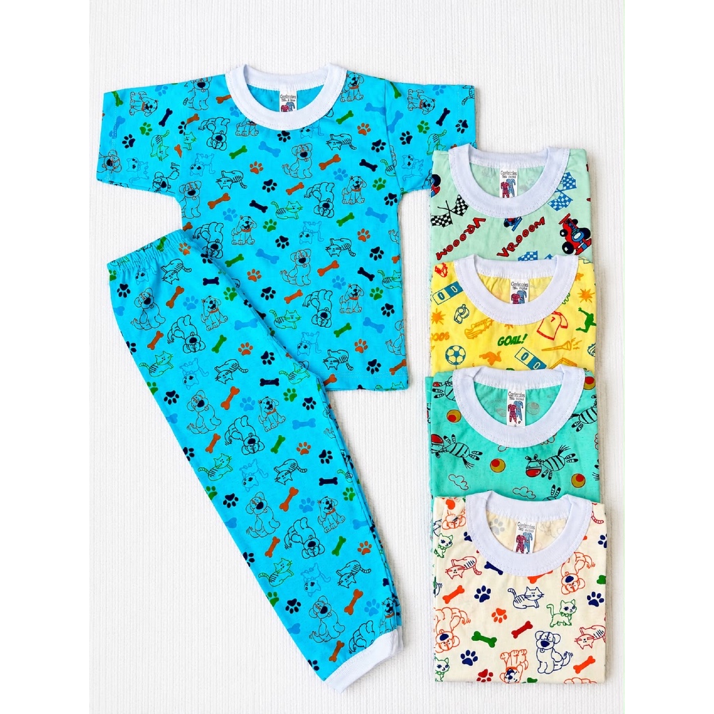 Pijama Infantil Menino Algodão 100% Manga Curta Conjunto Calça e Camiseta Leve Confortável Bebê Criança Estampas Sortida