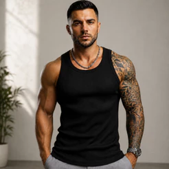 Regata Masculina Canelada Slim Fit Americana Academia Treino