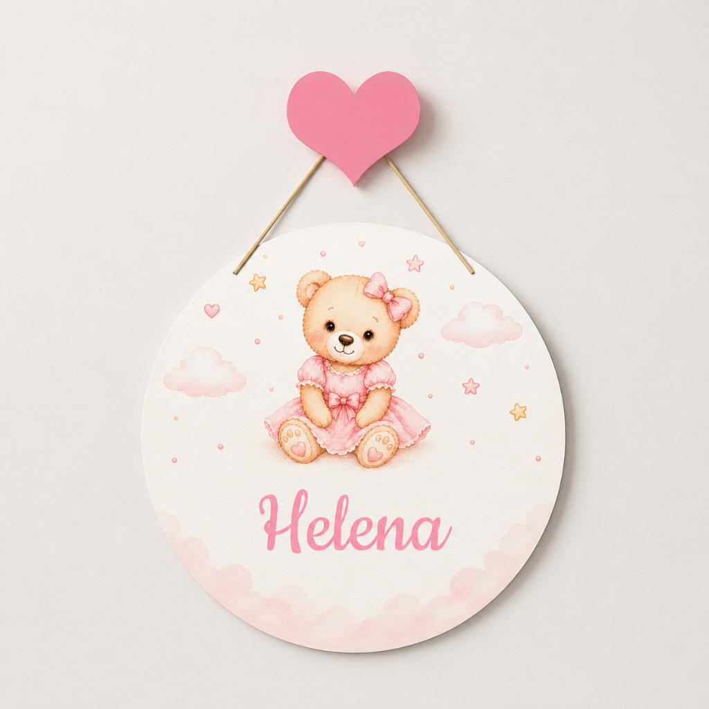 Porta Maternidade Ursinha Menina Nome Personalizado Decoração Infantil