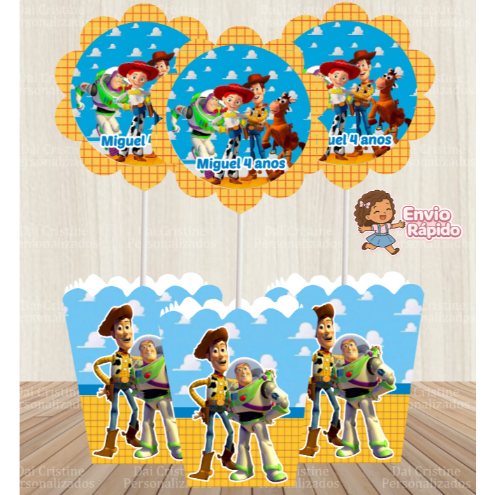 kit de Centro de Mesa Personalizado Caixa Cachepot Toy Story Cachepô Enfeite Arranjo