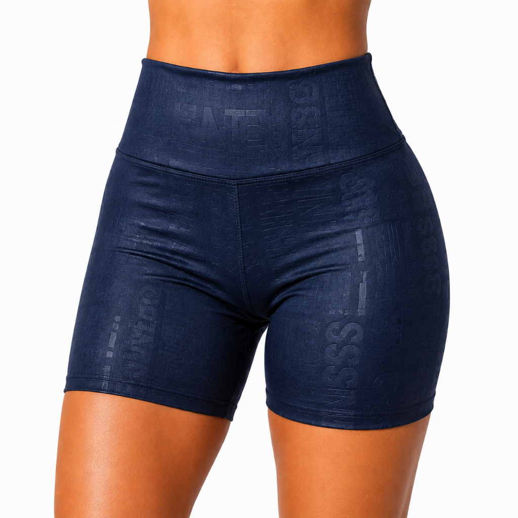 Short Fitness Feminino Cintura Alta Azul Texturizado Zero Transparência Academia Treino