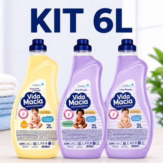 Kit Vida Macia – 2 Lava Roupas Líquido (2L cada) + 1 Amaciante Camomila (2L) Hipoalergênico Roupas de Bebê