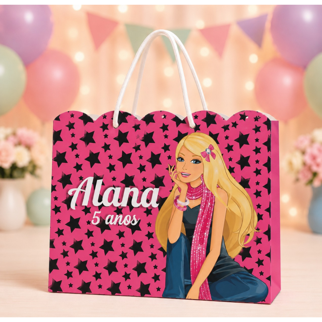 Kit Bolsinhas Personalizada Aniversario Barbie (20x15x5) PEGUE E MONTE  Lembrancinha de Festas Infantil Onduladas
