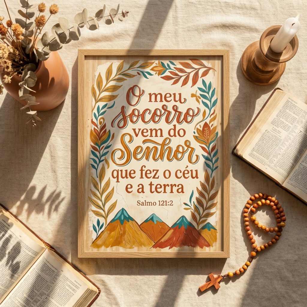 Smart Deco Quadro Decorativo Cristão Salmo 121 Religioso Fé 24x33 Sala Quarto Bíblico Moldura Vidro