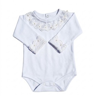 Body Bebê Suedine Premium 100% Algodão Com Rendas e Perolas. Saída Maternidade / Cor: Branco