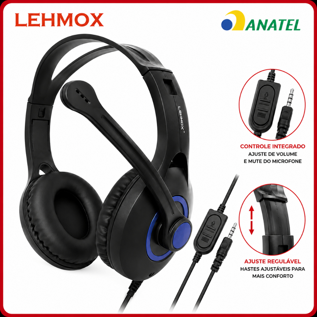 Headset Gamer P3 3,5mm com Microfone Driver 40mm Lehmox