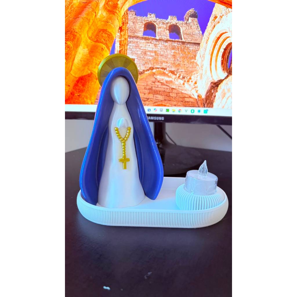 Kit Porta Vela Nossa Senhora – Decoração Religiosa com Vela LED