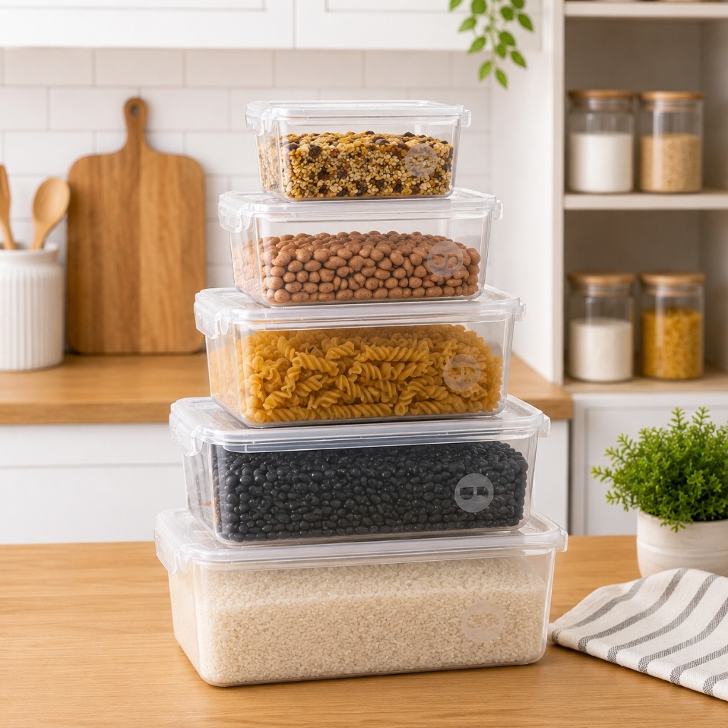 Kit 5 Pote Transparente Elegance Resistente Prático 1 a 6L Para Cozinha Despensa Geladeira Mantimento Organização