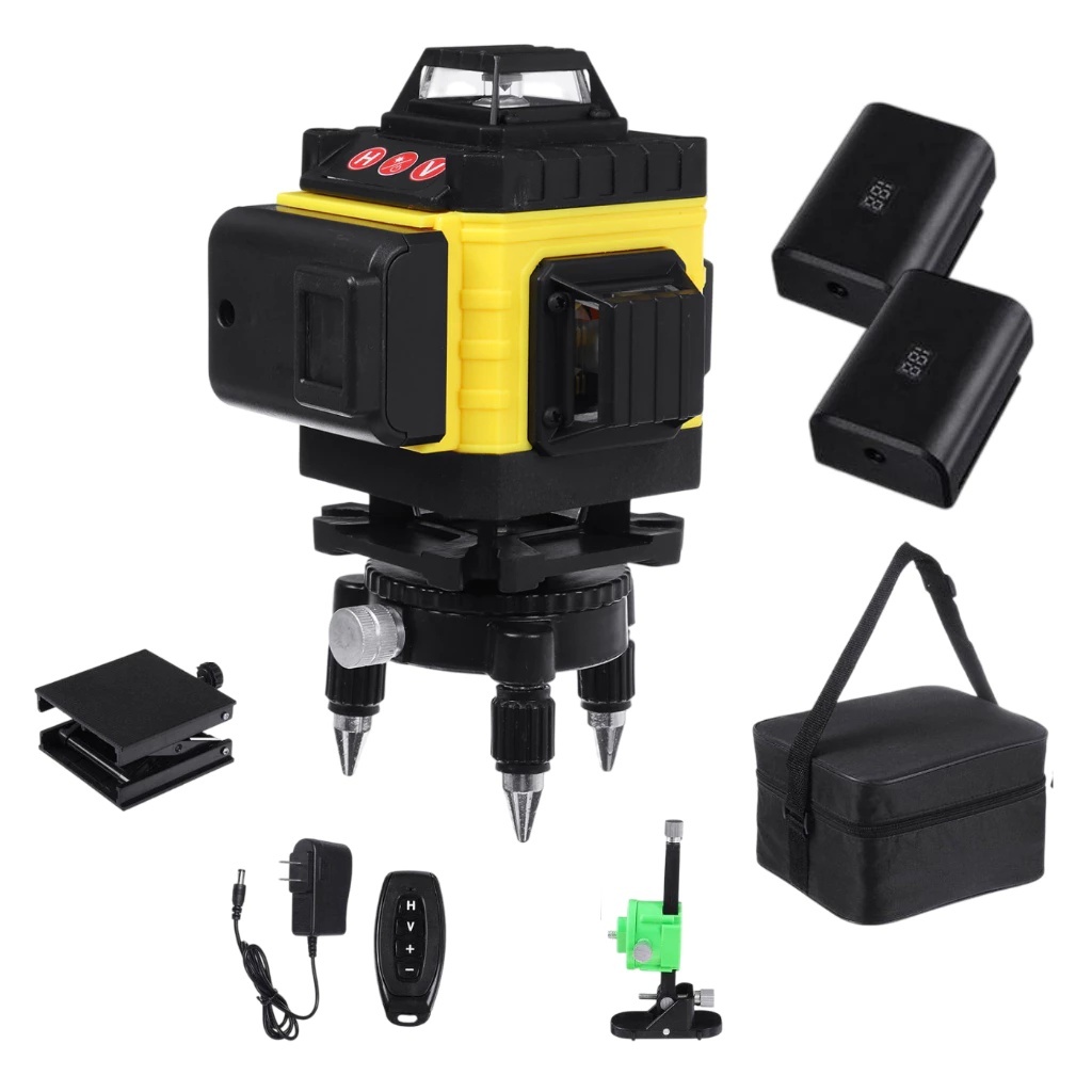 Kit Nível A Laser Verde 12 Linhas Esquadro + Suporte + Tripé
