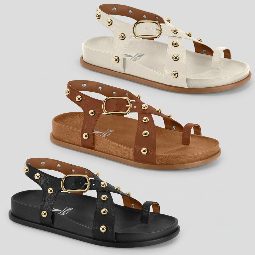 Sandália Feminina Vizzano Papete Rasteira Tachas Esferas Original