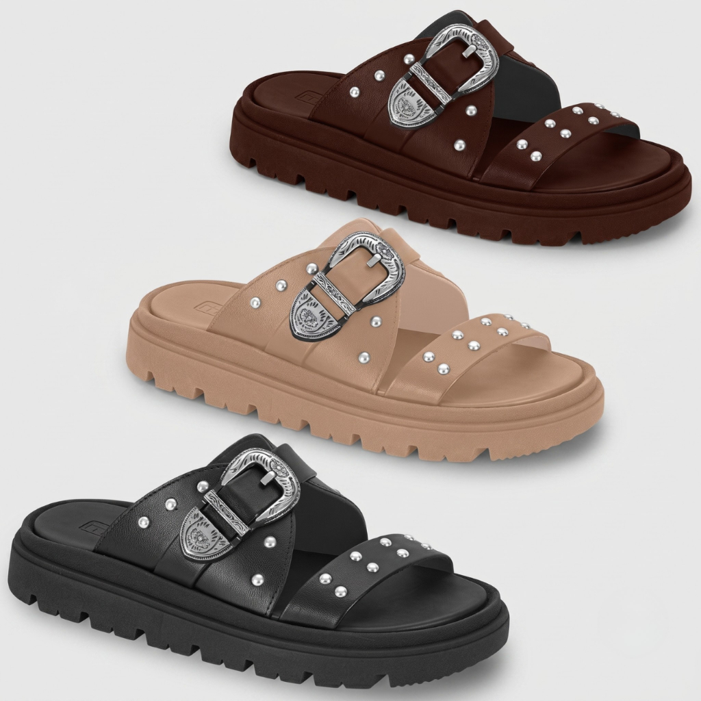 Sandália Feminina Moleca Papete Slide Fivela Casual Lançamento Conforto