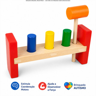 Bate Pino - Martelo Infantil Educativo Didático Coordenação Motora - Brinquedo Educativo - Brinquedo Montessori