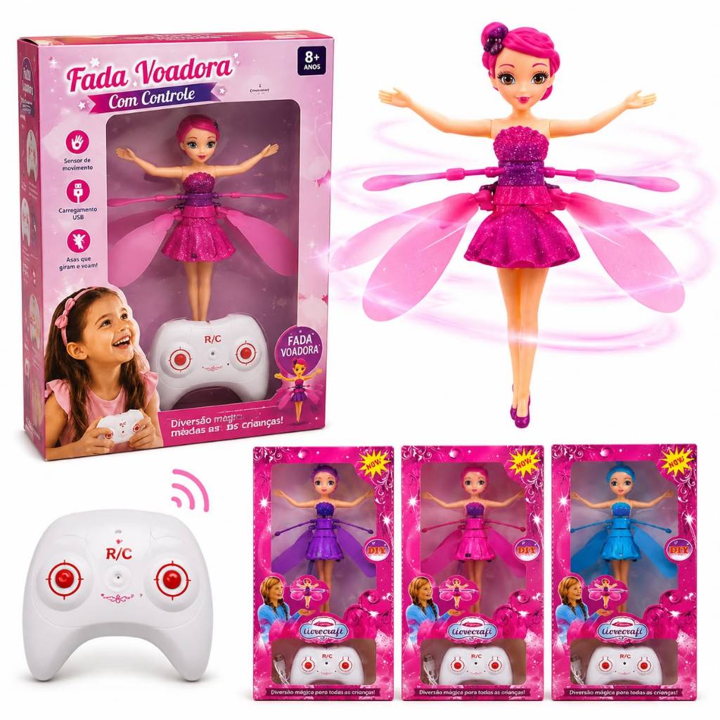 Boneca Fada Princesa Voadora com Controle Brinquedo Drone Infantil para Meninas