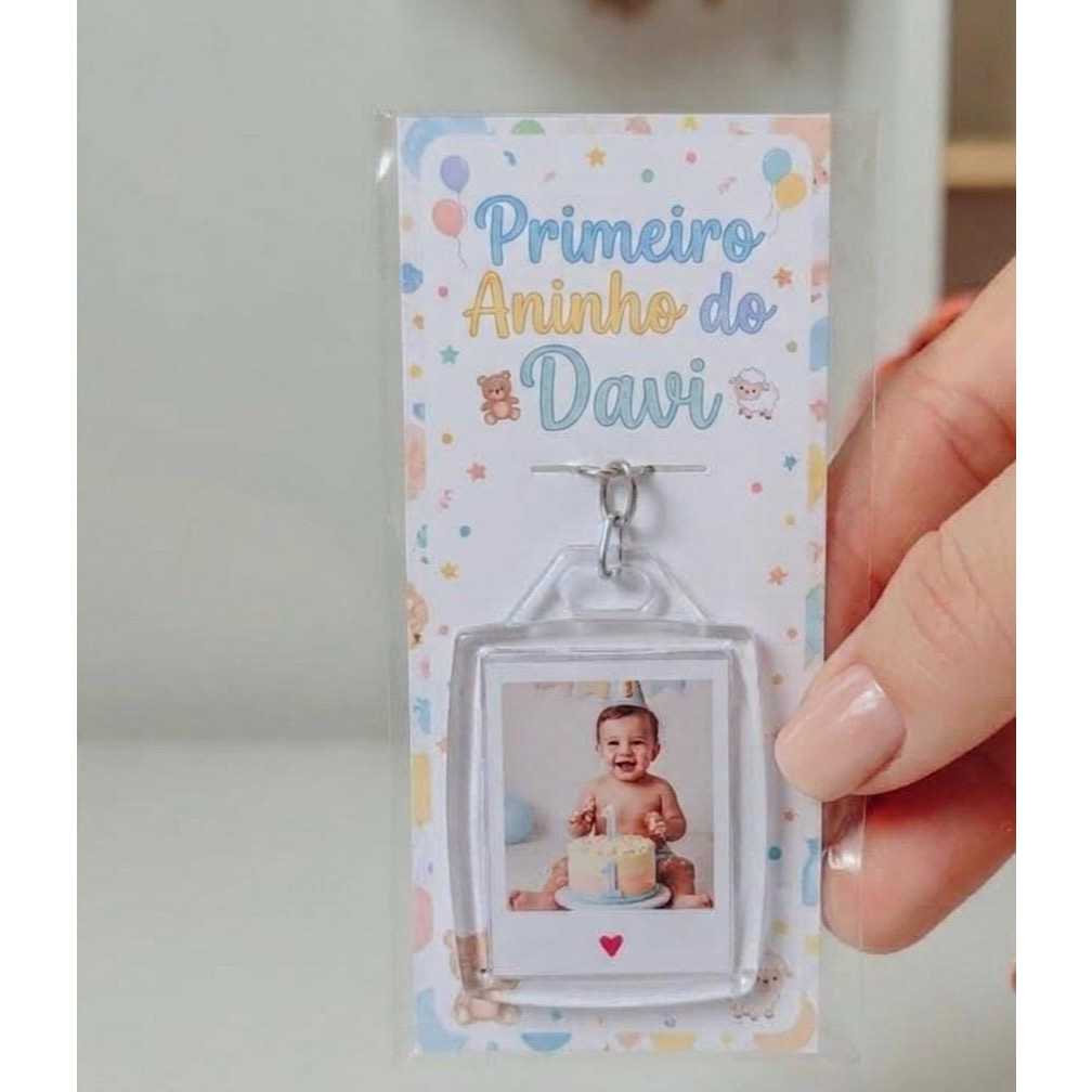 LEMBRANCINHA DE ANIVERSARIO INFANTIL - CHAVEIRO DE ACRILICO PERSONALIZADO COM FOTO E IDADE / TEMA FESTA